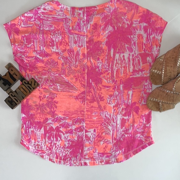 🌴LILLY PULITZER ‘Duval’ Notch Neck Linen Top in Cheeky Melon Rule Breakers - Picture 10 of 12